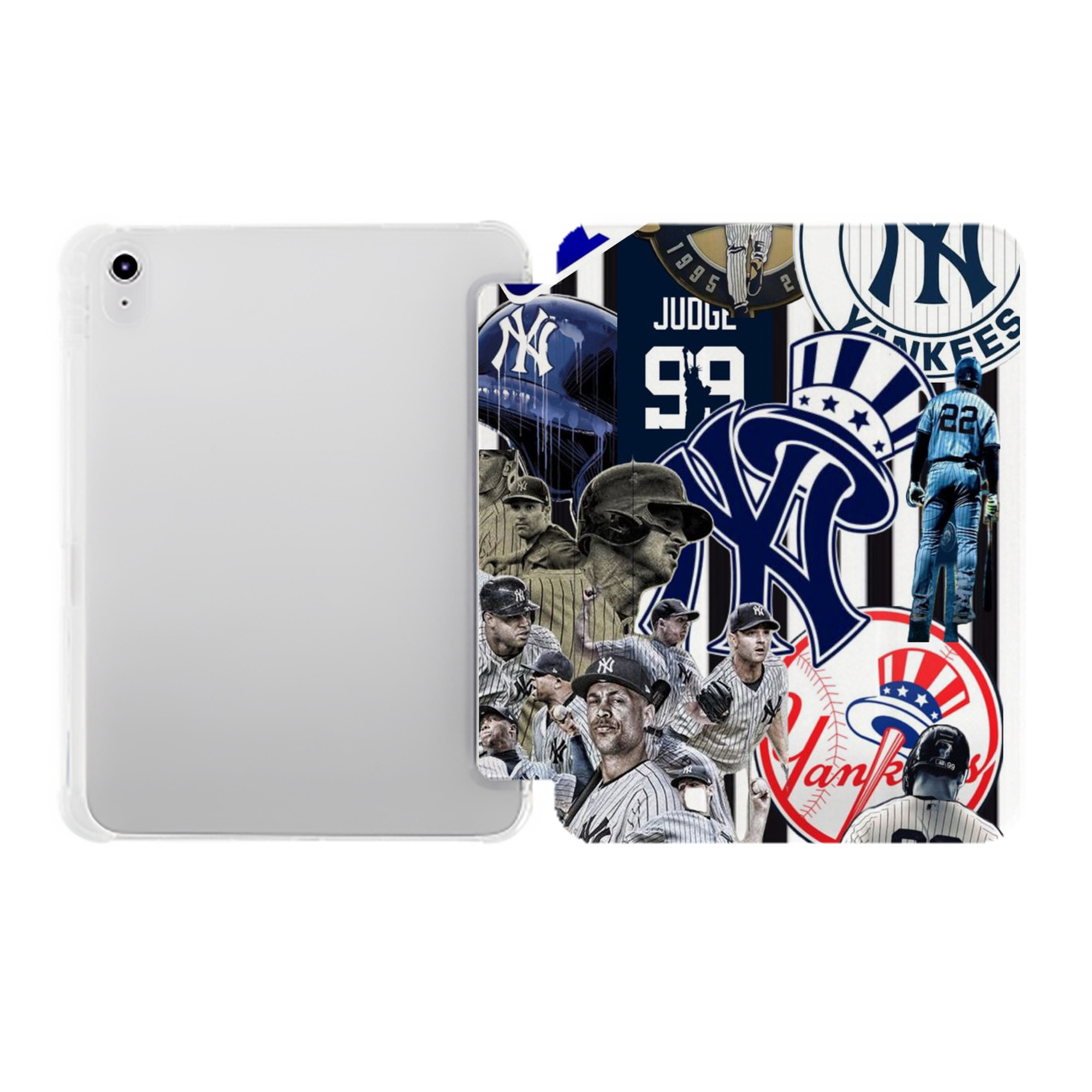 New York Yankees 138 Premium Tri-Fold PU Leather & Silicone IPad Case With Pencil Slot – Fits 9.5,10.5,10.9 – Adjustable Stand, Slim, Protective